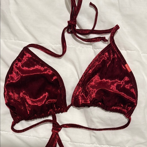 DOLL Velvet Red Triangle Bikini Top - Picture 3 of 4